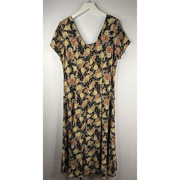 Vtg 90s Express Button Front Dress 13 14 XL Prairie Dark Floral Romantic Sheer - Picture 4 of 10